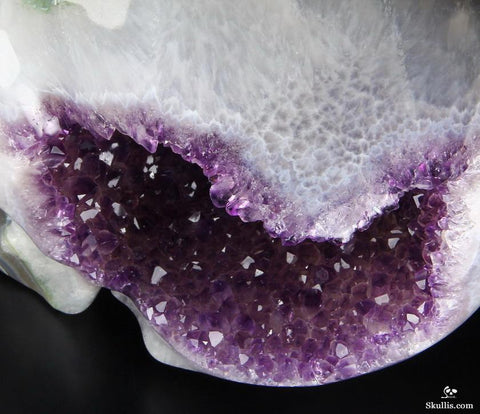Awesome Lifesized 7.8" Amethyst Geode Agate Carved Crystal Skull, Super Realistic