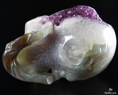 Awesome Lifesized 7.8" Amethyst Geode Agate Carved Crystal Skull, Super Realistic