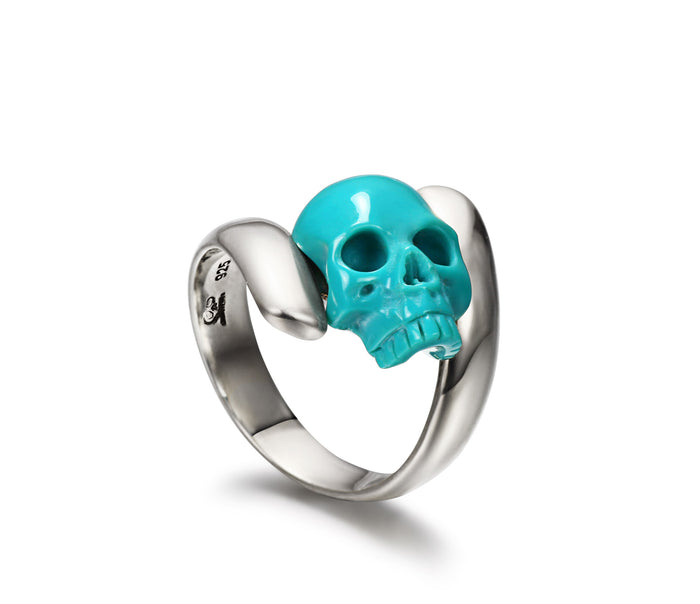 Spiral - Turquoise Carved Gemstone Crystal Skull with Sterling Silver Twist Ring1