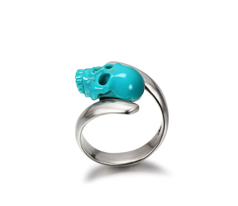 Spiral - Turquoise Carved Gemstone Crystal Skull with Sterling Silver Twist Ring