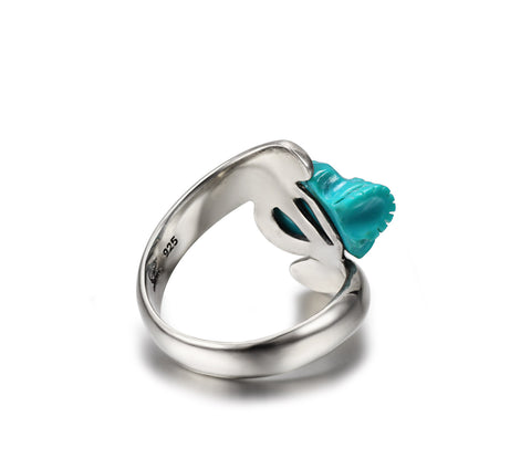 Spiral - Turquoise Carved Gemstone Crystal Skull with Sterling Silver Twist Ring