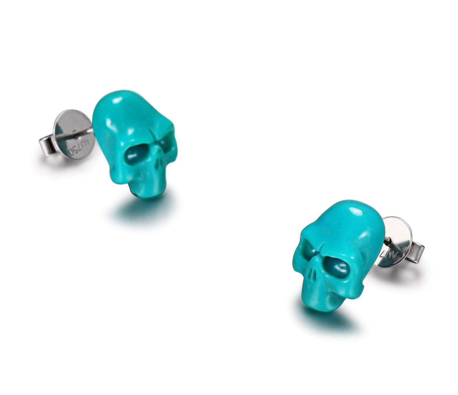 Turquoise Carved Crystal Skull Earrings