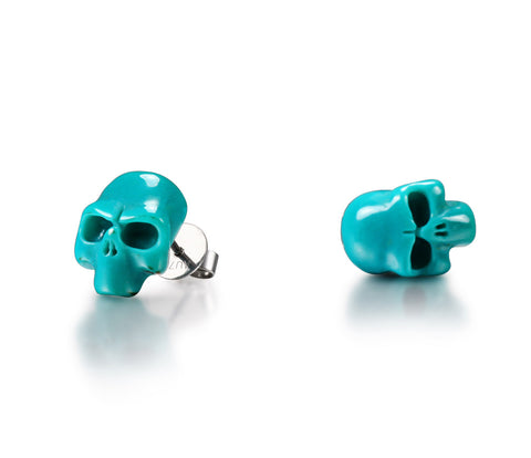 Turquoise Carved Crystal Skull Earrings