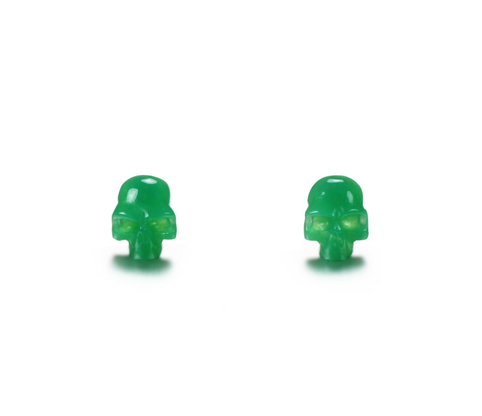 Gemstone, Chrysoprase Carved Crystal Skull Earrings with Sterling Silver