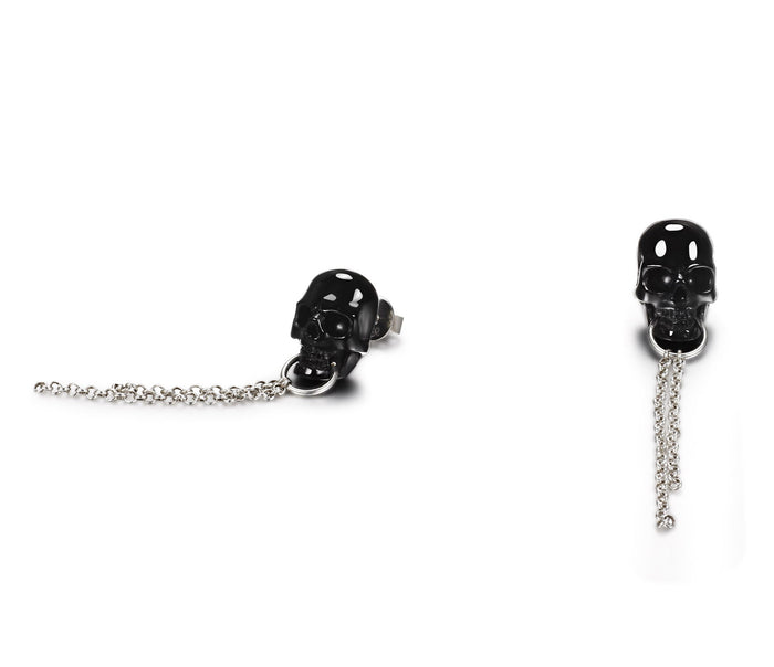 Black Obsidian Carved Crystal Skull Earrings with Sterling Silver1