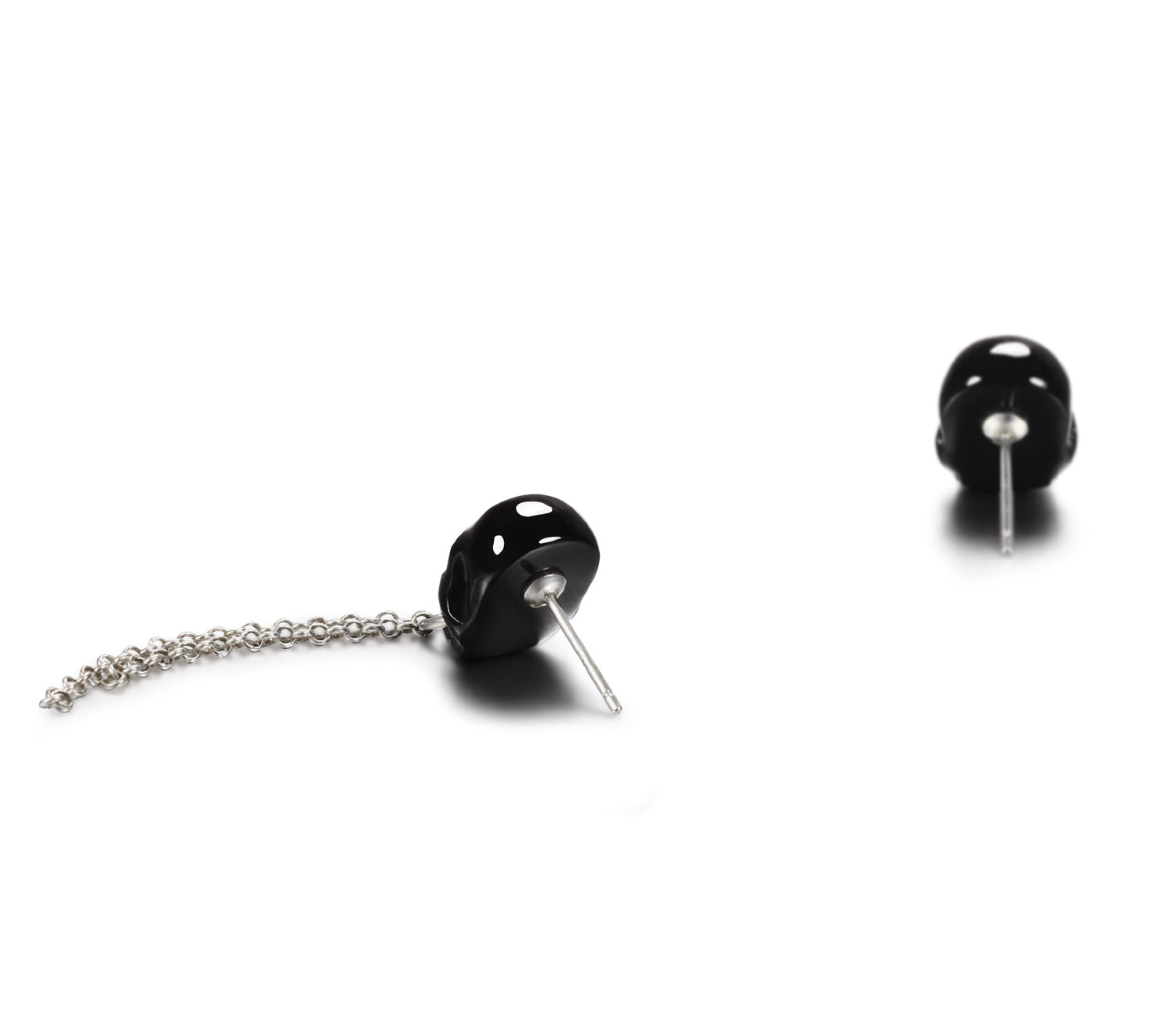 Black Obsidian Carved Crystal Skull Earrings with Sterling Silver