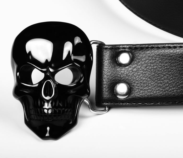 Black Obsidian Carved Crystal Skull Belt with Sterling Silver