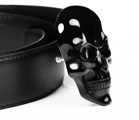 Black Obsidian Carved Crystal Skull Belt with Sterling Silver