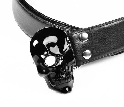 Black Obsidian Carved Crystal Skull Belt with Sterling Silver