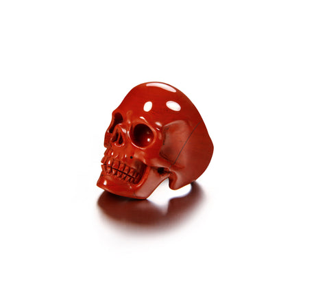 Skullis Signature Solid Red Jasper Carved Gemstone Crystal Skull Ring