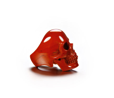 Skullis Signature Solid Red Jasper Carved Gemstone Crystal Skull Ring
