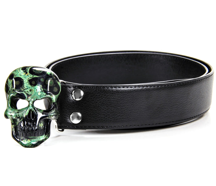 Kambaba Jasper Carved Crystal Skull Belt, sterling silver rhodium plated1