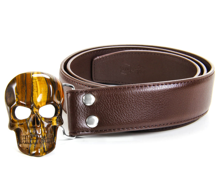 Tiger Iron Eye Carved Crystal Skull Belt, sterling silver rhodium plated1