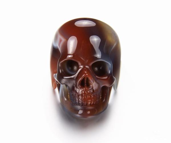 Skullis Signature Crystal Skull Ring - Solid Fine Gemstone Mozambique Agate Carved Skull Ring #001