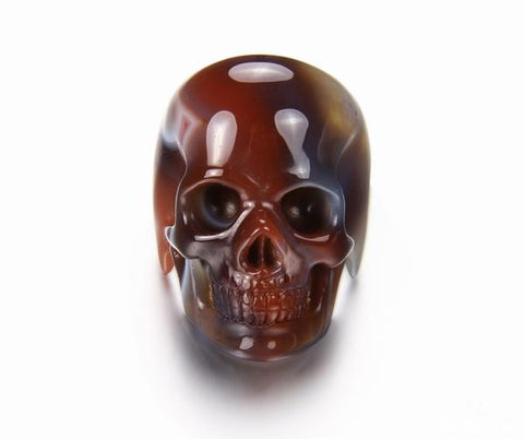 Skullis Signature Crystal Skull Ring - Solid Fine Gemstone Mozambique Agate Carved Skull Ring #001