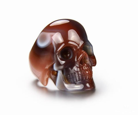 Skullis Signature Crystal Skull Ring - Solid Fine Gemstone Mozambique Agate Carved Skull Ring #001