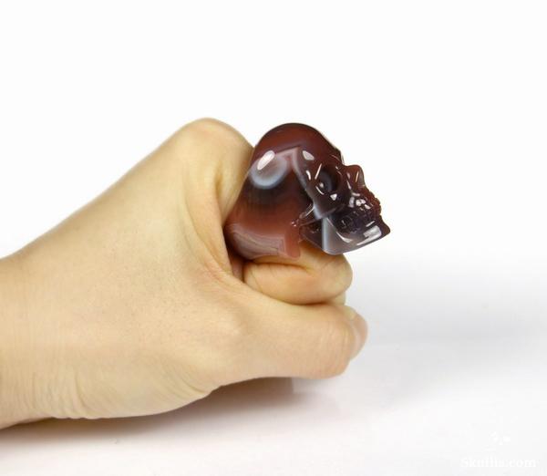 Skullis Signature Crystal Skull Ring - Solid Fine Gemstone Mozambique Agate Carved Skull Ring #001