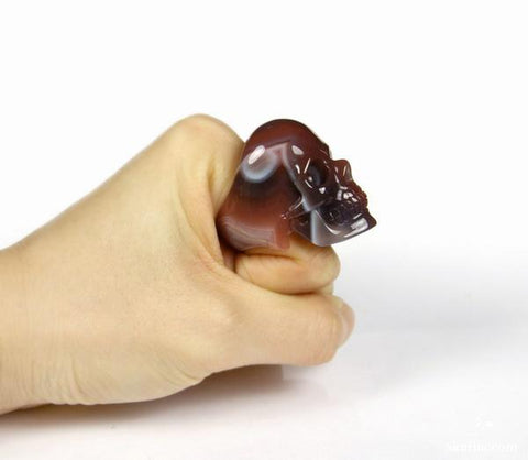 Skullis Signature Crystal Skull Ring - Solid Fine Gemstone Mozambique Agate Carved Skull Ring #001