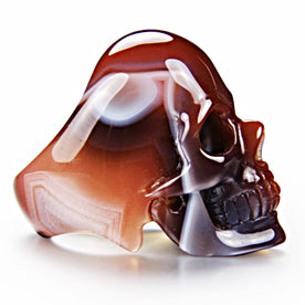 Skullis Signature Crystal Skull Ring - Solid Fine Gemstone Mozambique Agate Carved Skull Ring #001